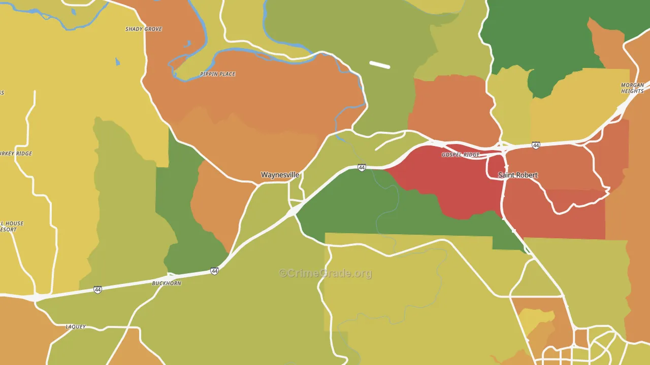Waynesville, MO Map of Burglary Rates