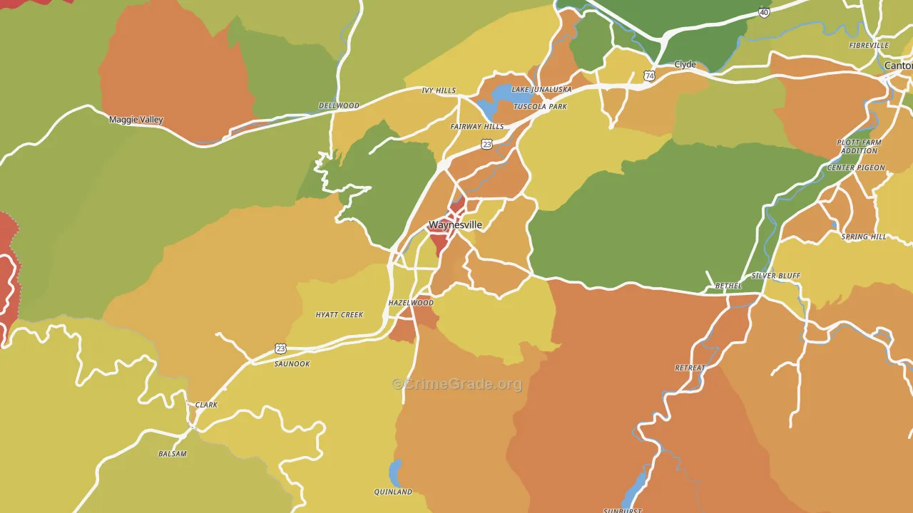 Waynesville, NC Map of Burglary Rates