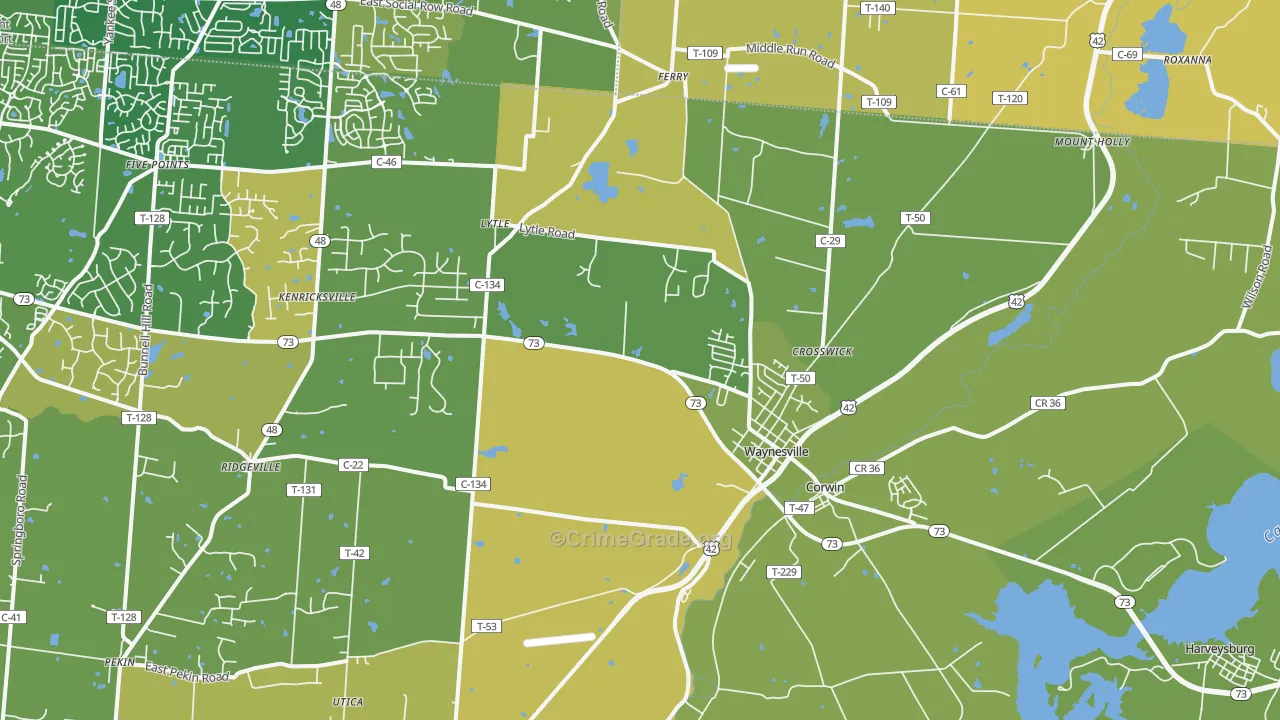 Waynesville, OH Map of Burglary Rates
