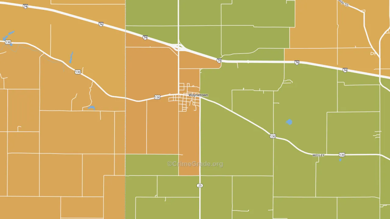 Waynetown, IN Map of Burglary Rates