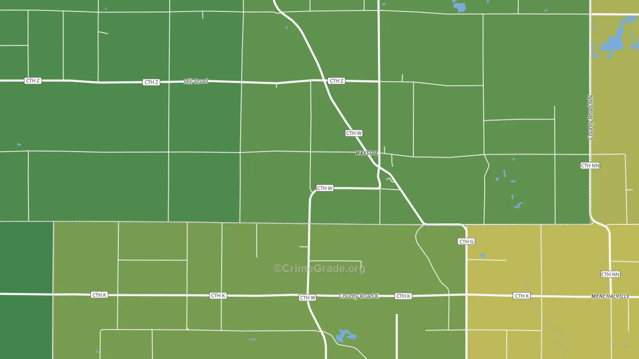 Wayside, WI Map of Burglary Rates