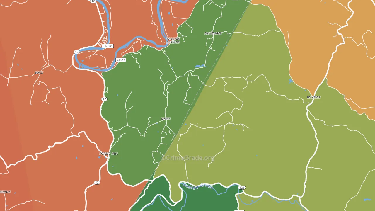 Wayside, WV Map of Burglary Rates