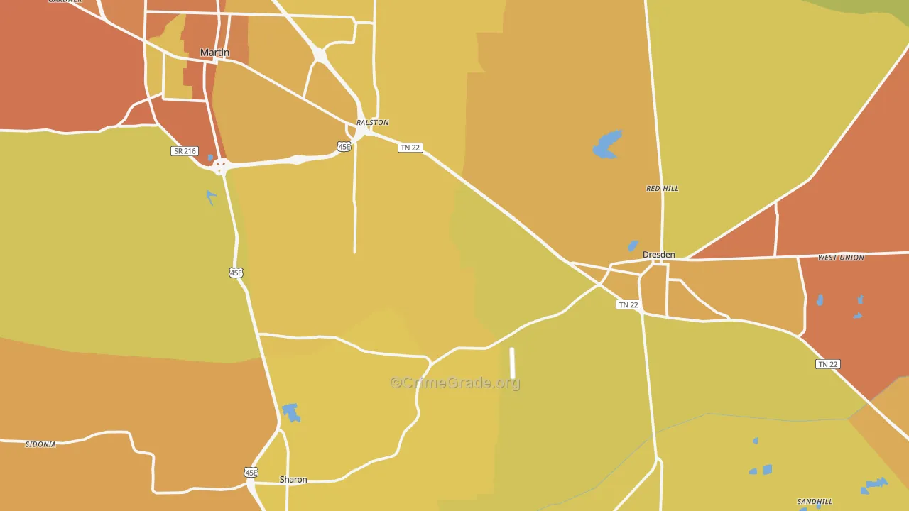 Weakley County, TN Map of Burglary Rates