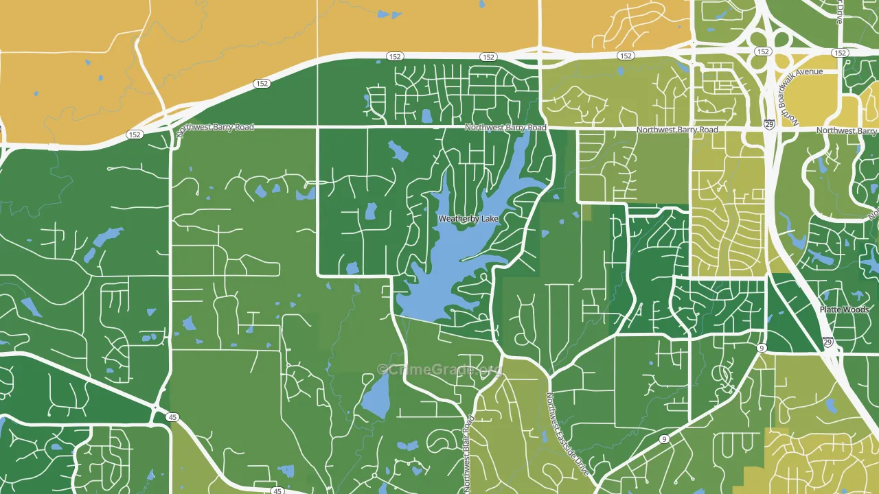 Weatherby Lake, MO Map of Burglary Rates
