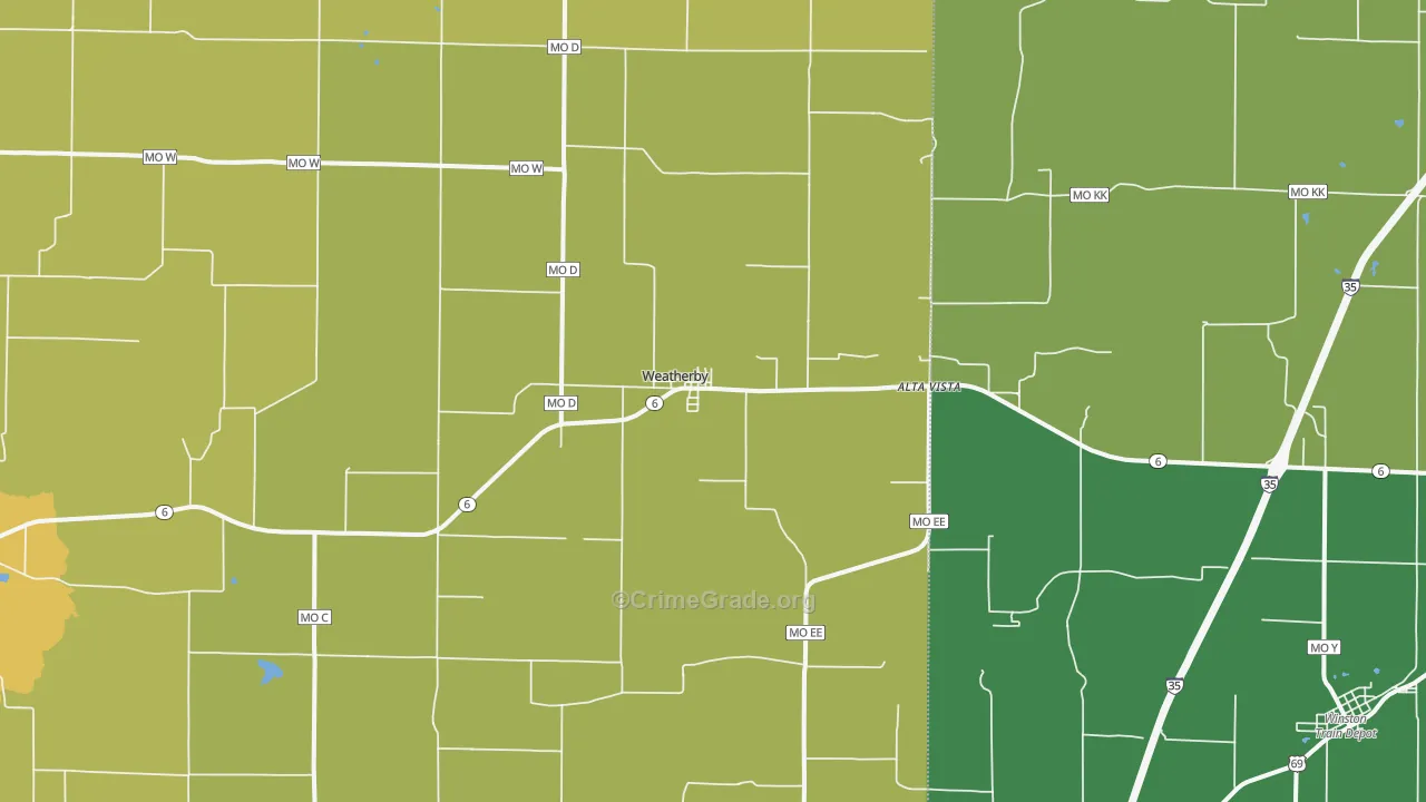 Weatherby, MO Map of Burglary Rates