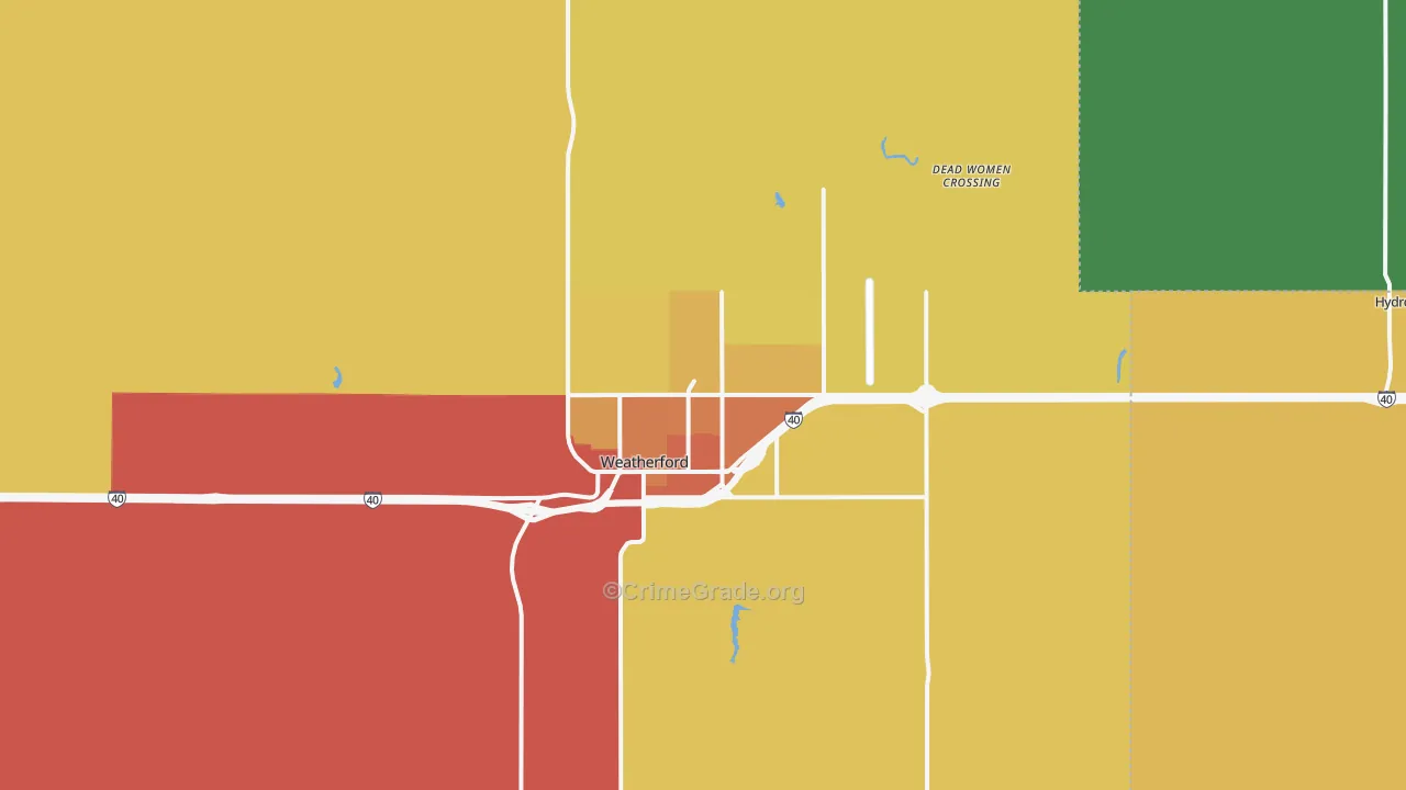 Weatherford, OK Map of Burglary Rates