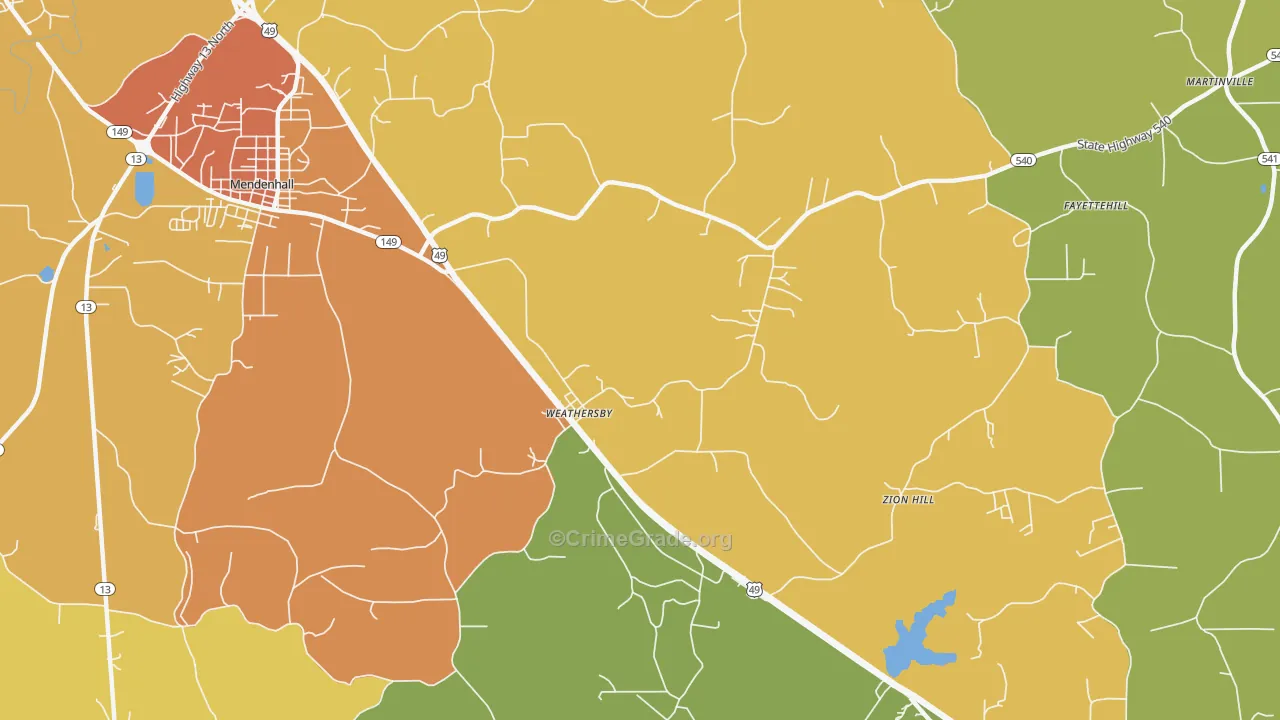 Weathersby, MS Map of Burglary Rates