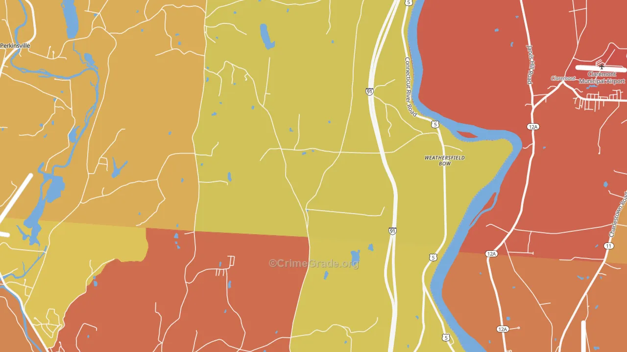 Weathersfield Bow, VT Map of Burglary Rates