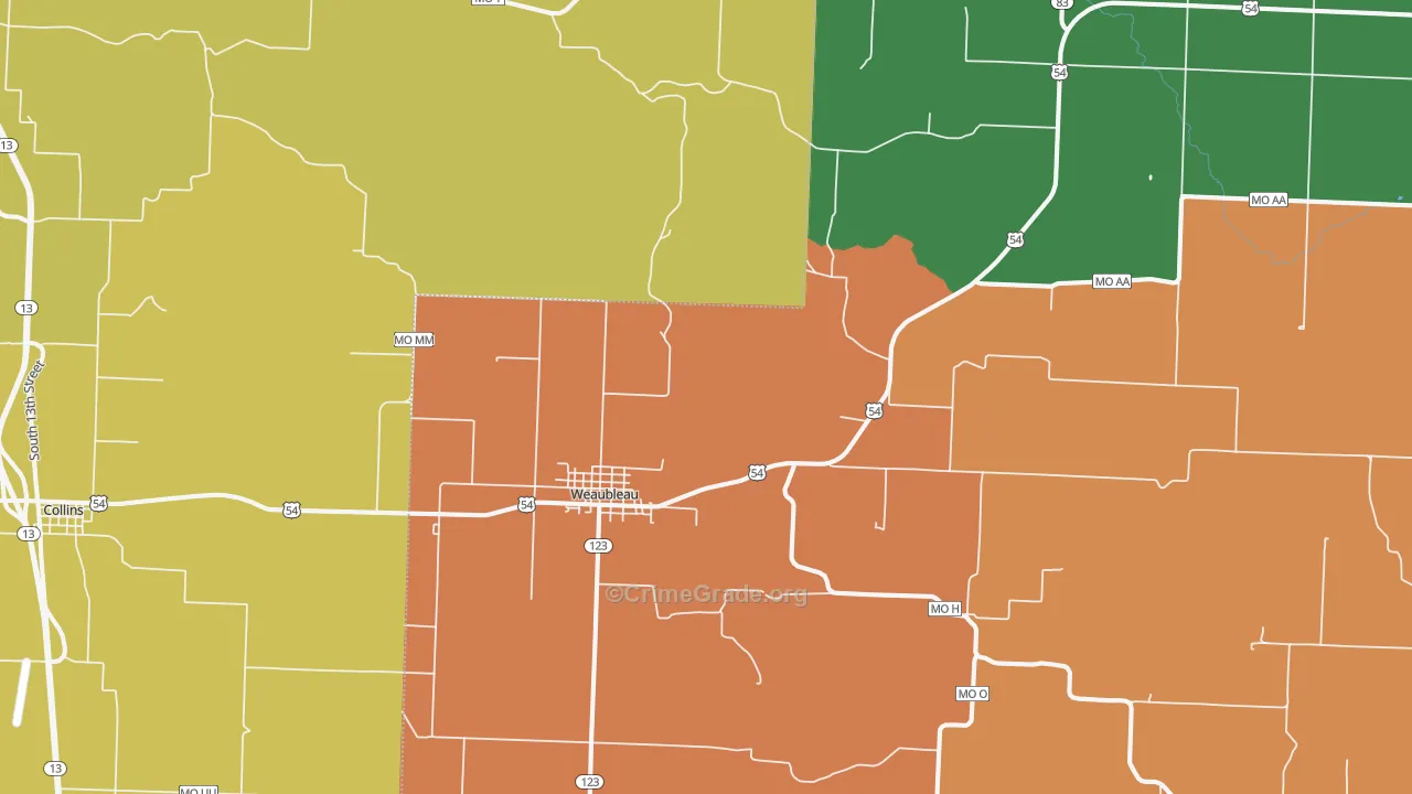 Weaubleau, MO Map of Burglary Rates