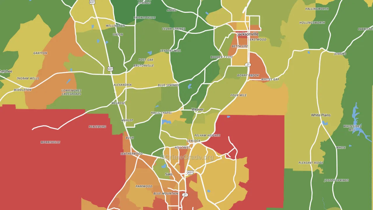 Weaver, AL Map of Burglary Rates