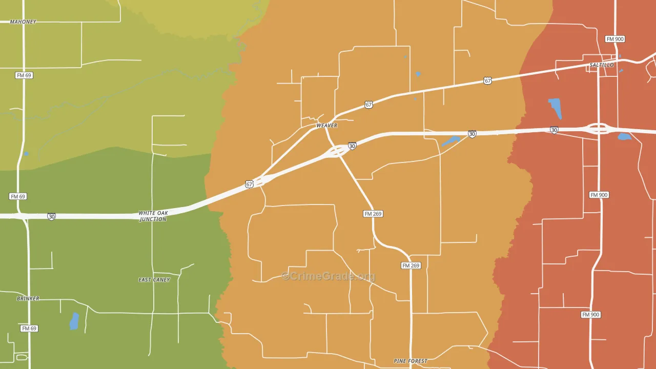 Weaver, TX Map of Burglary Rates