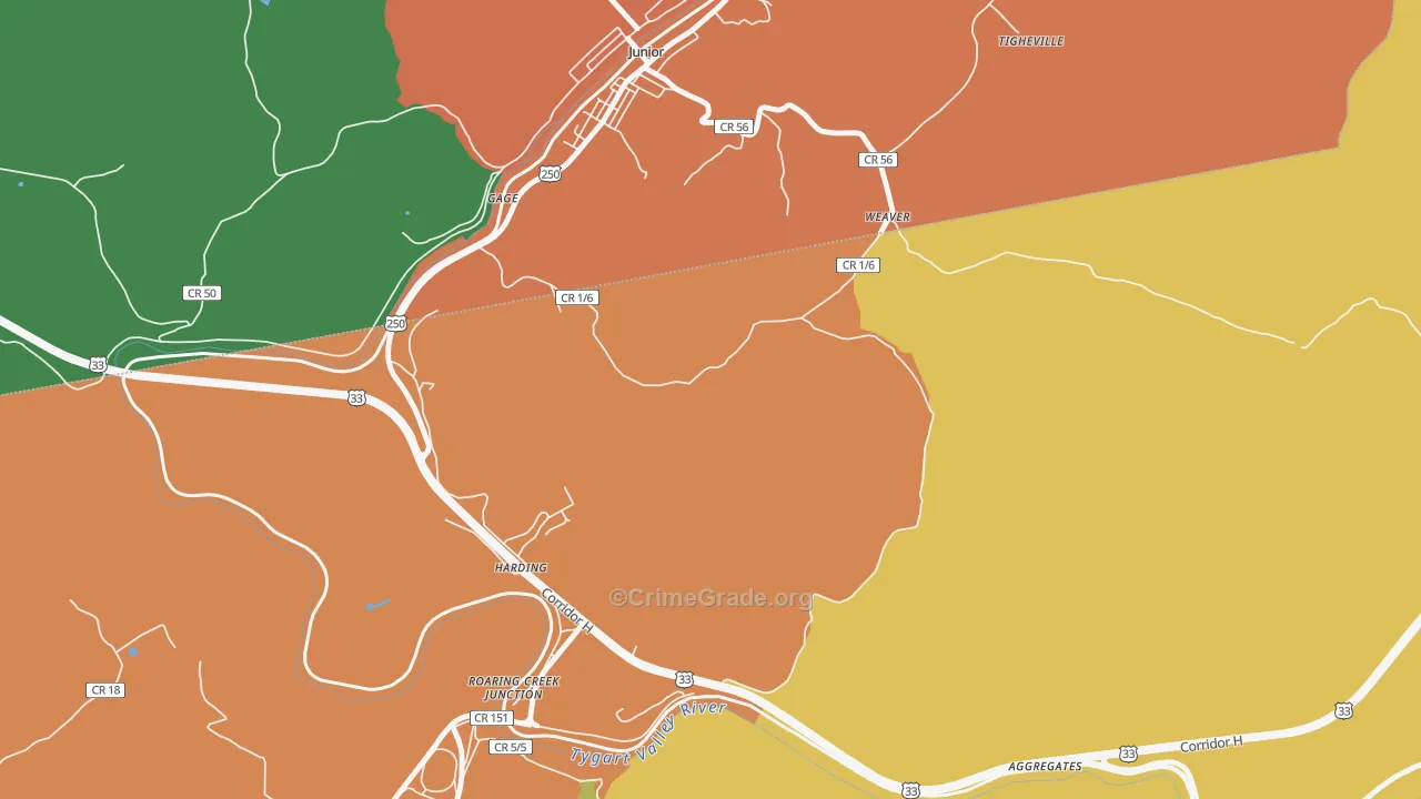 Weaver, WV Map of Burglary Rates