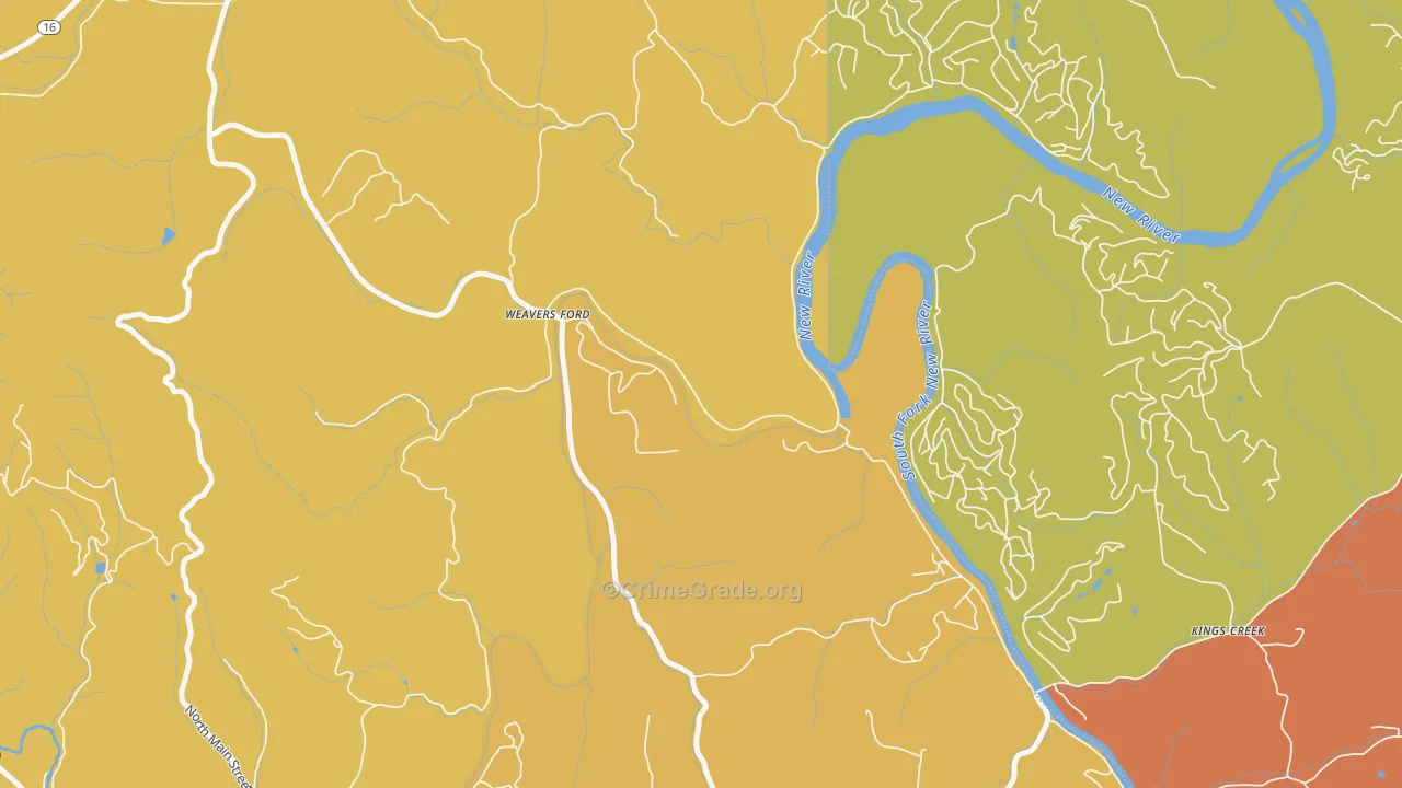 Weavers Ford, NC Map of Burglary Rates