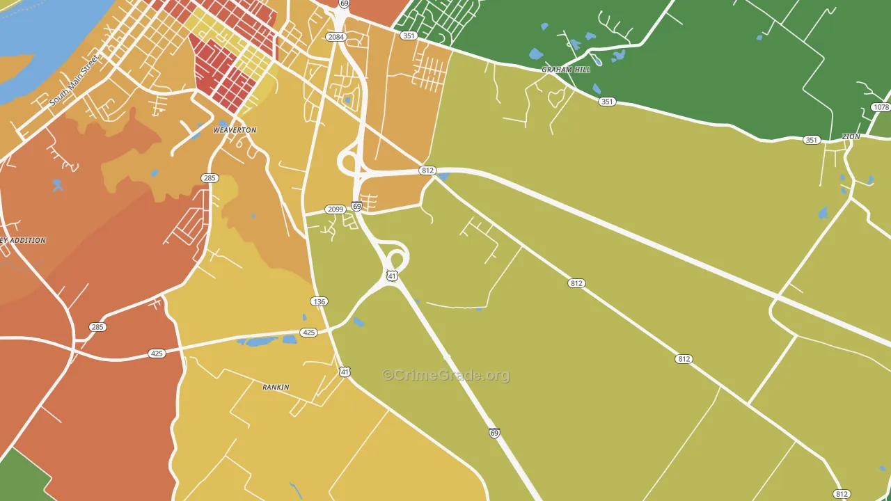 Weaverton, KY Map of Burglary Rates