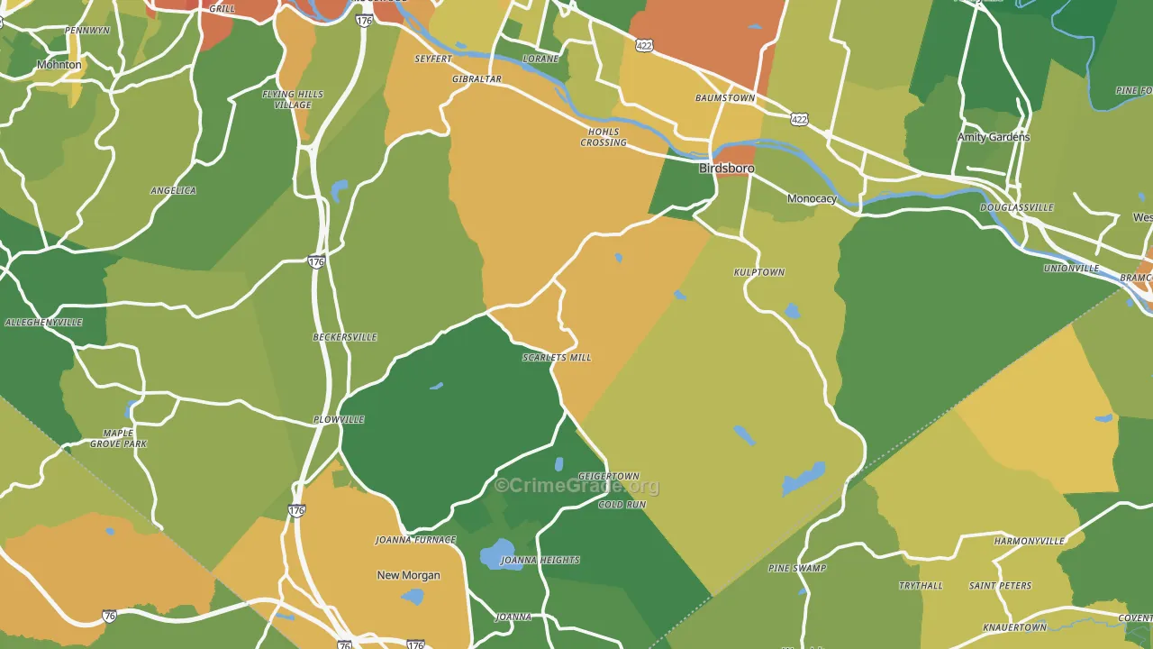 Weavertown, PA Map of Burglary Rates