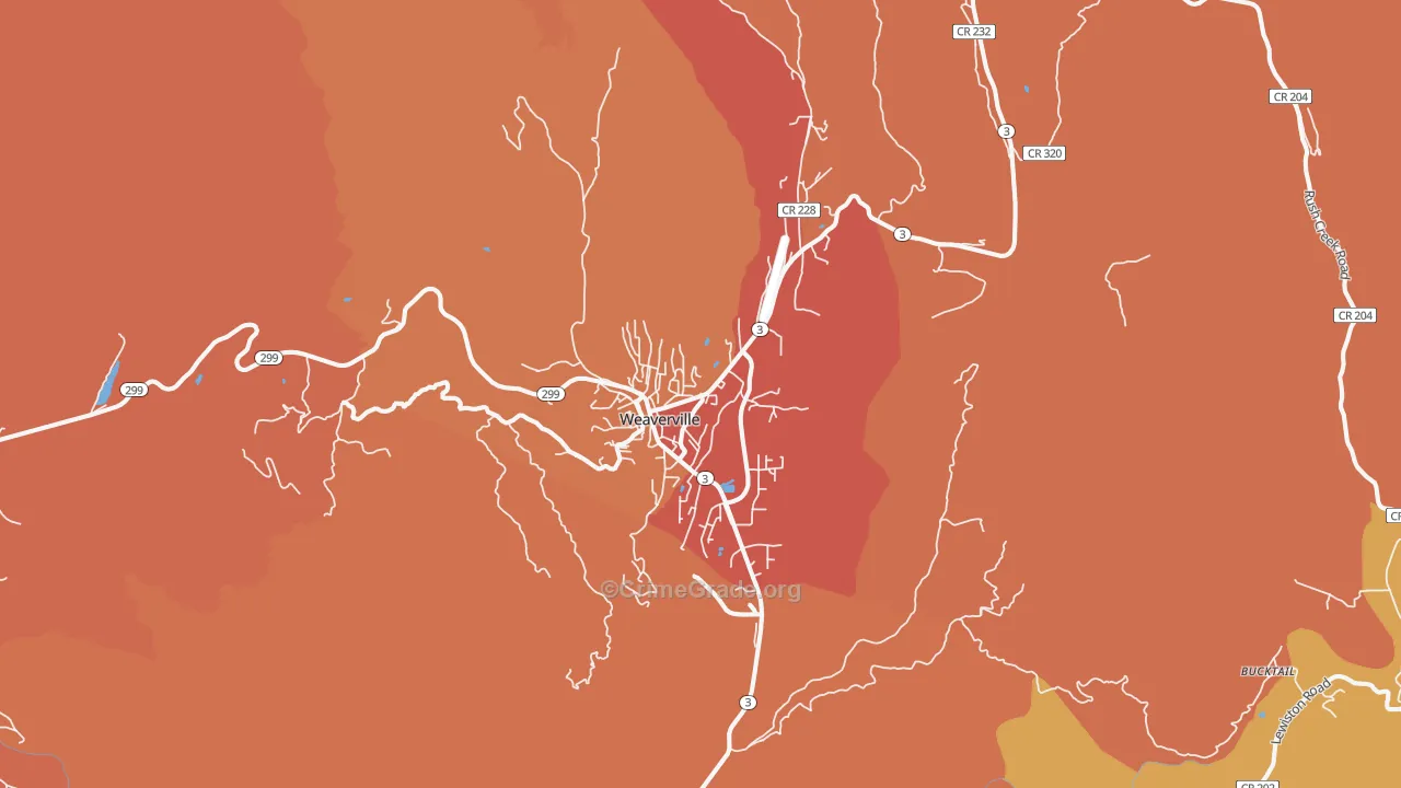 Weaverville, CA Map of Burglary Rates