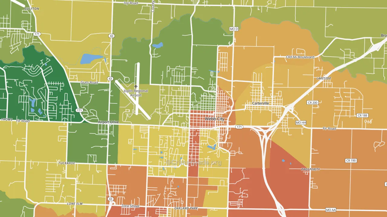 Webb City, MO Map of Burglary Rates