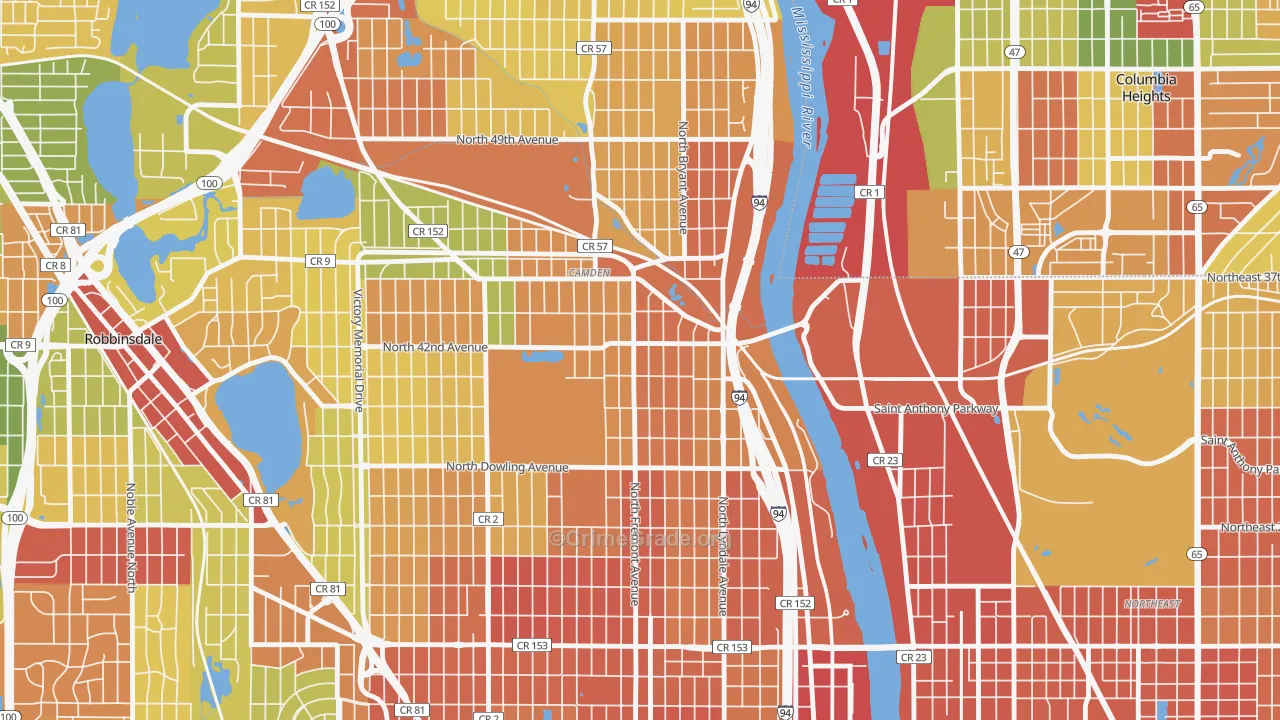 Webber-Camden, Minneapolis, MN Map of Burglary Rates