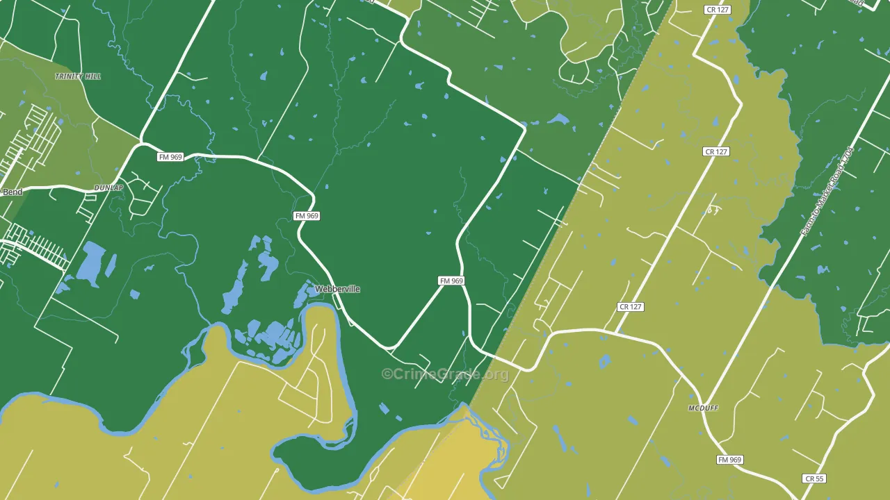 Webberville, TX Map of Burglary Rates
