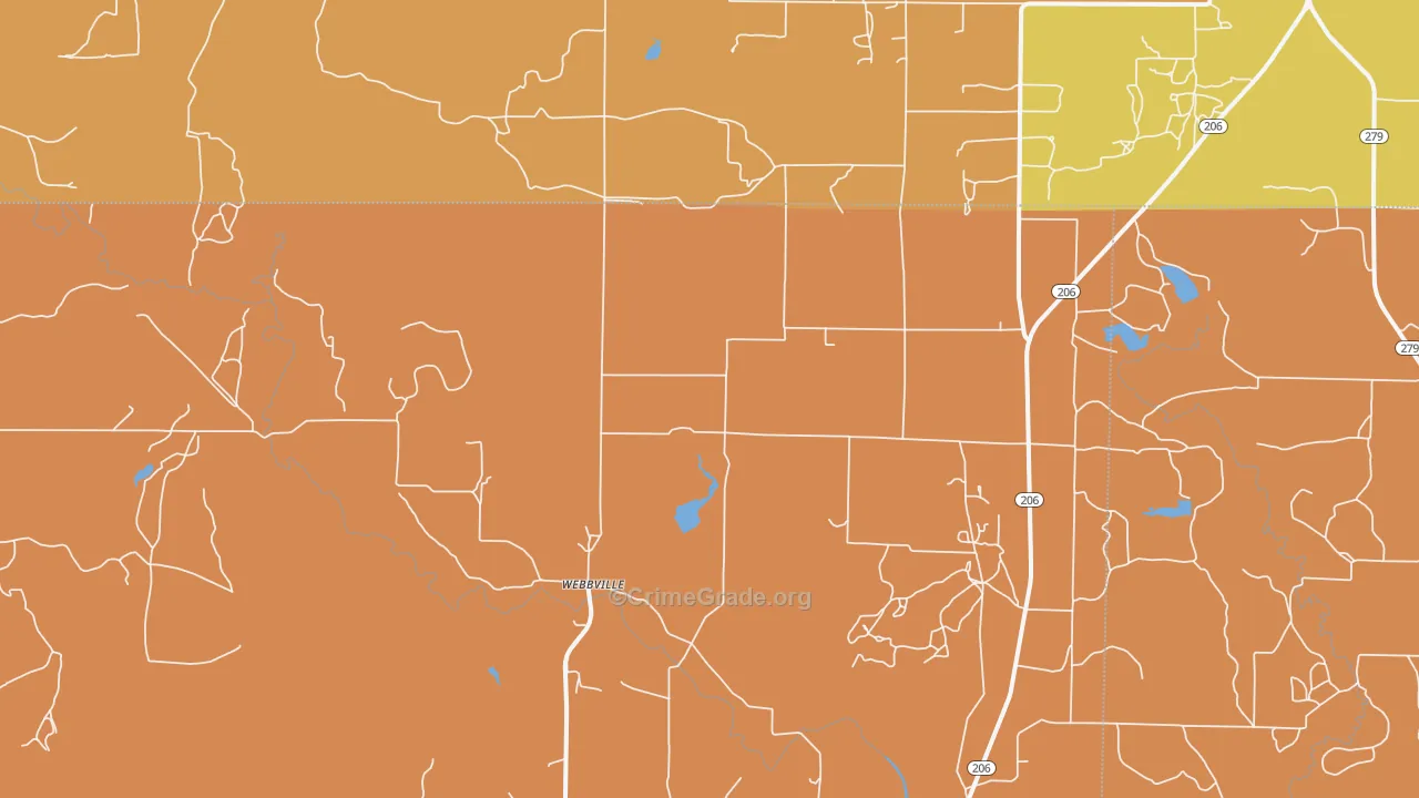Webbville, TX Map of Burglary Rates