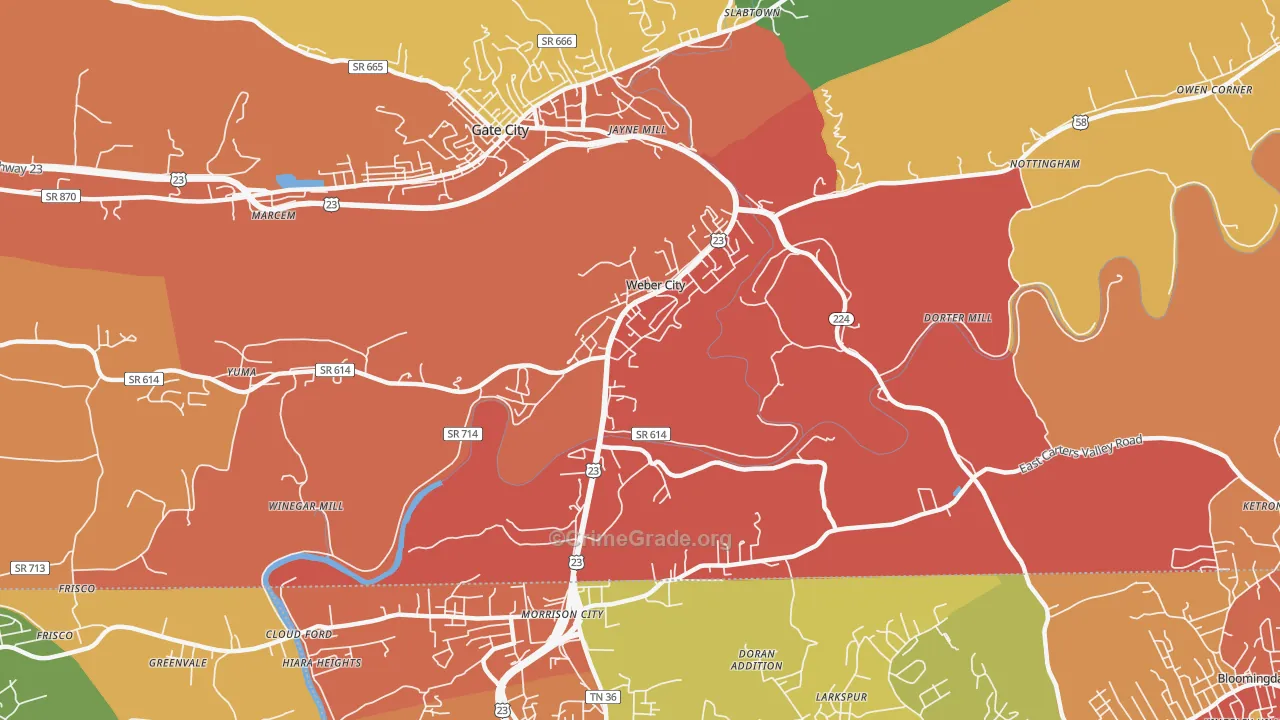 Weber City, VA Map of Burglary Rates