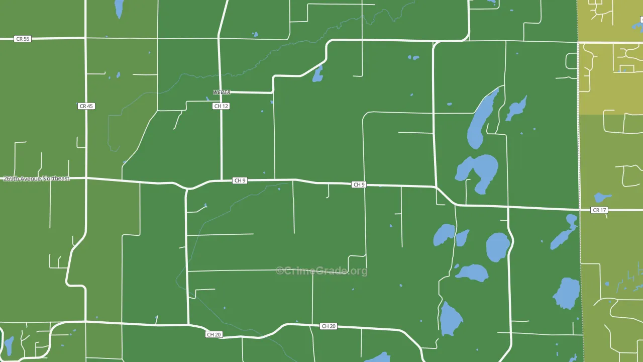 Weber, MN Map of Burglary Rates
