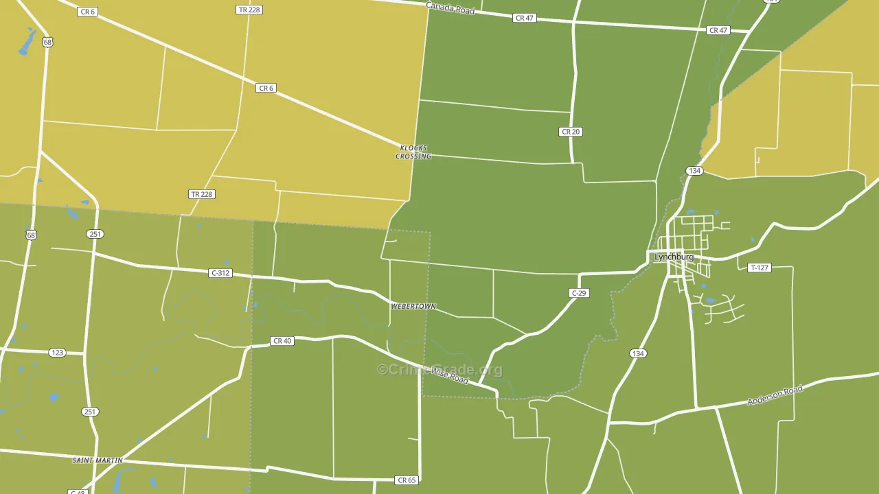 Webertown, OH Map of Burglary Rates