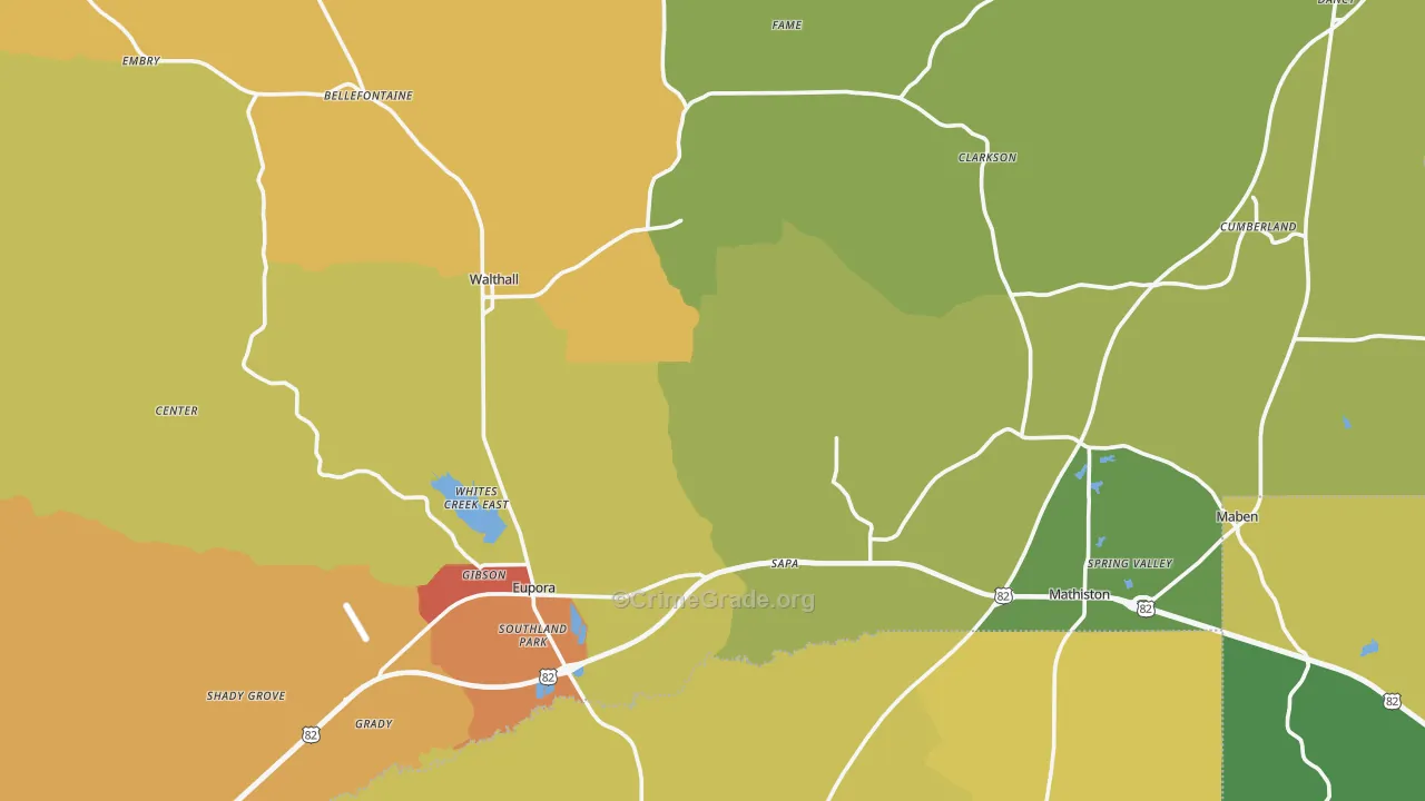 Webster County, MS Map of Burglary Rates