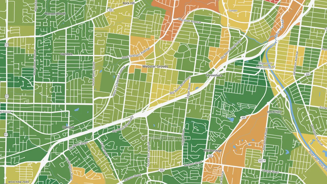 Webster Groves, MO Map of Burglary Rates