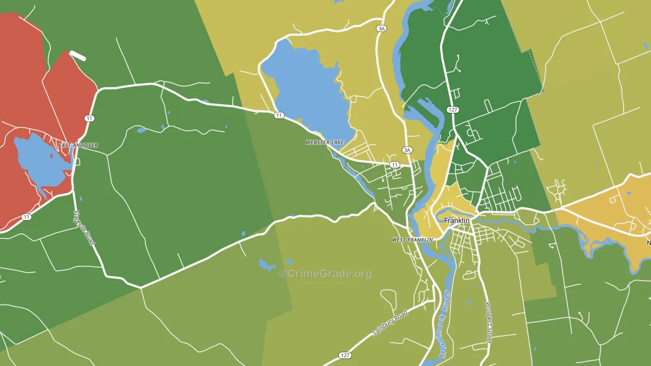 Webster Lake, NH Map of Burglary Rates