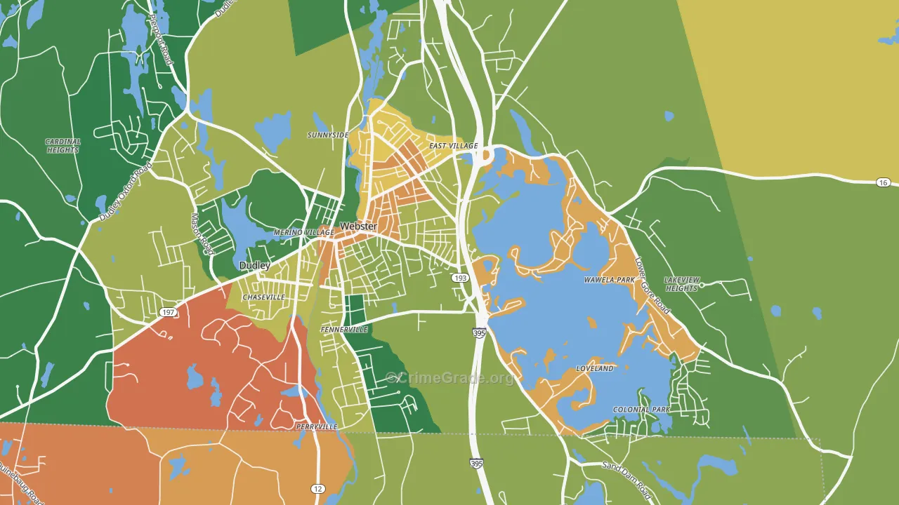 Webster, MA Map of Burglary Rates