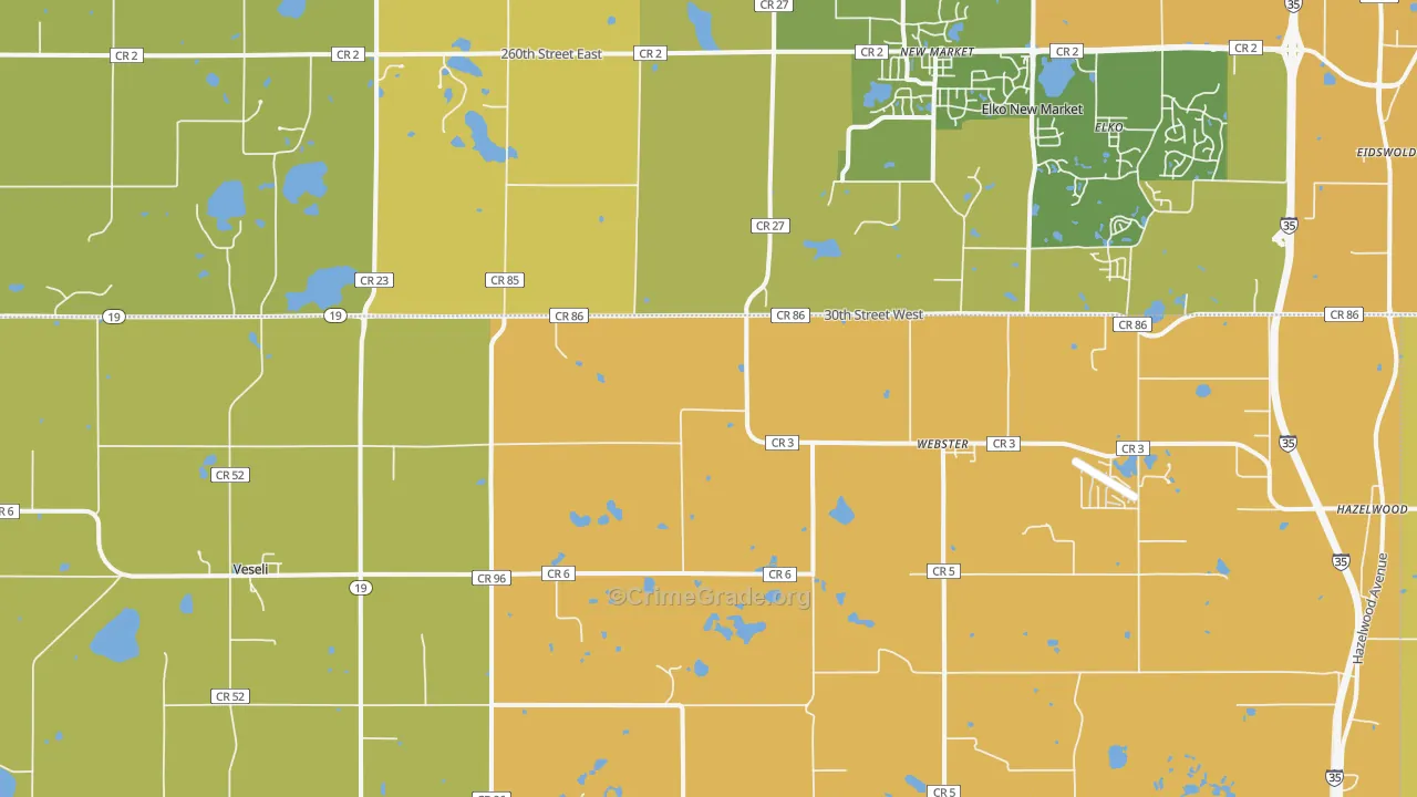 Webster, MN Map of Burglary Rates