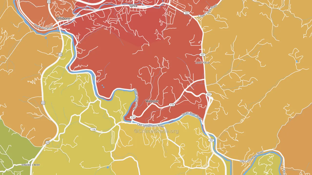 Webster, NC Map of Burglary Rates