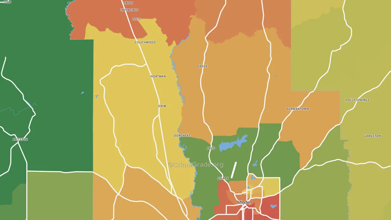Webster Parish, LA Map of Burglary Rates