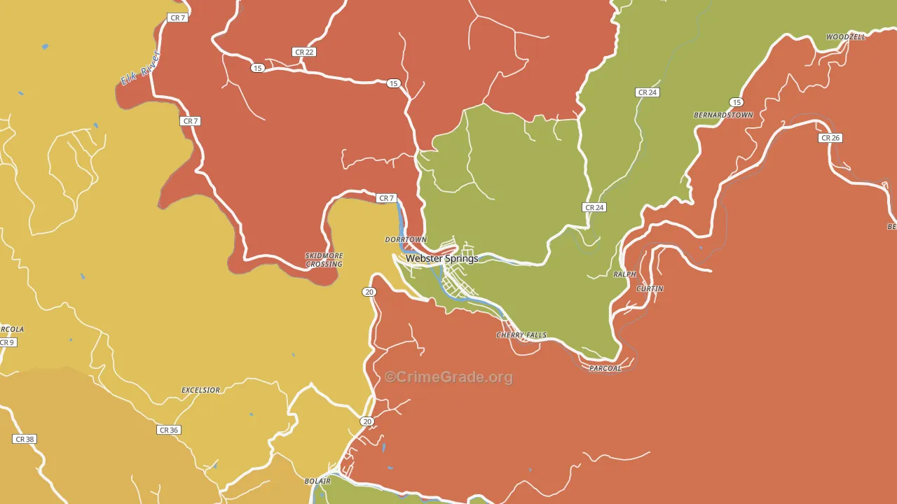 Webster Springs, WV Map of Burglary Rates