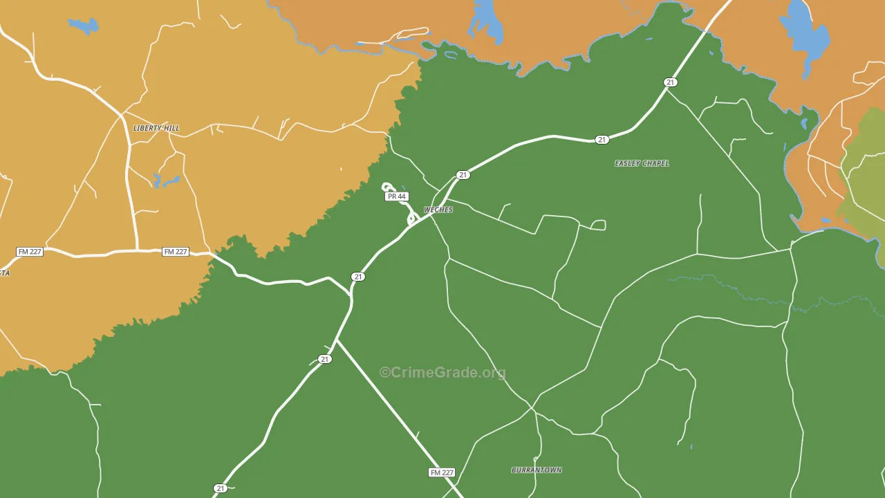 Weches, TX Map of Burglary Rates