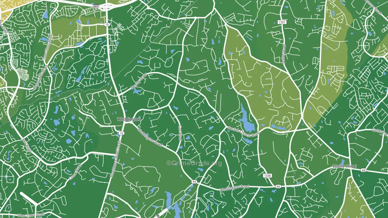 Weddington, NC Map of Burglary Rates