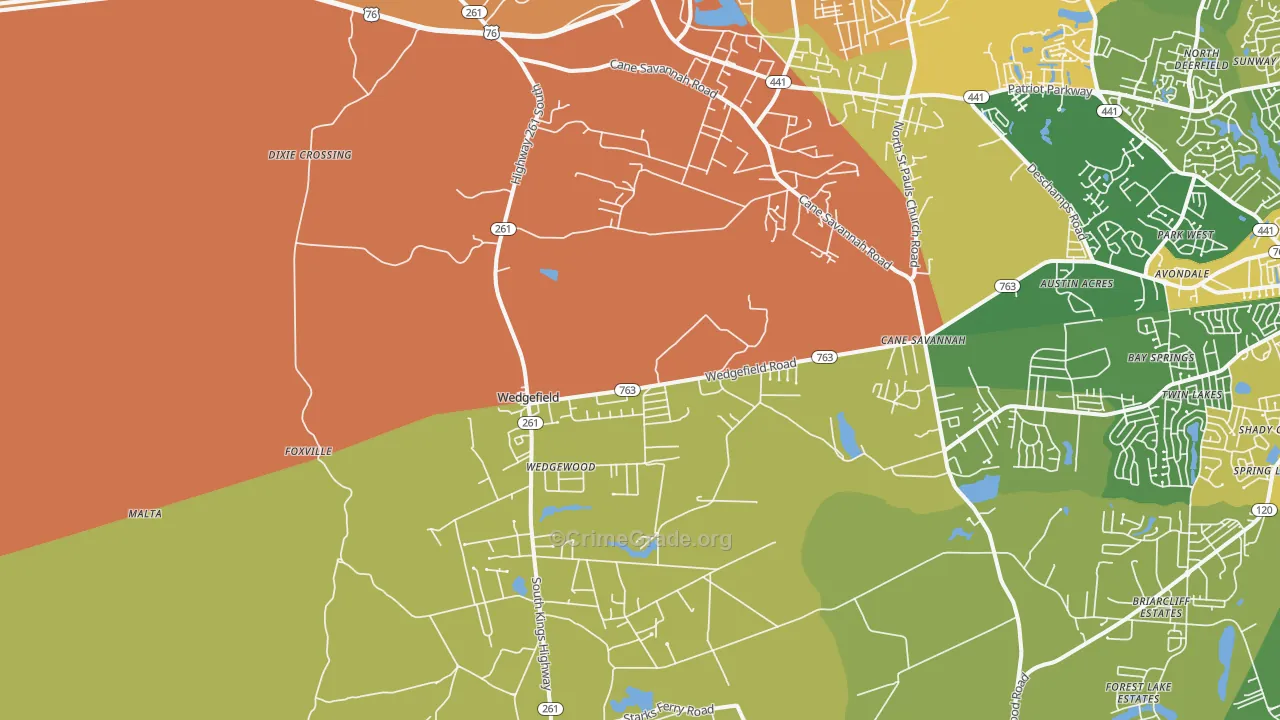 Wedgefield, SC Map of Burglary Rates