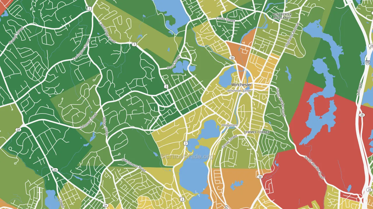 Wedgemere Historic District, Winchester, MA Map of Burglary Rates