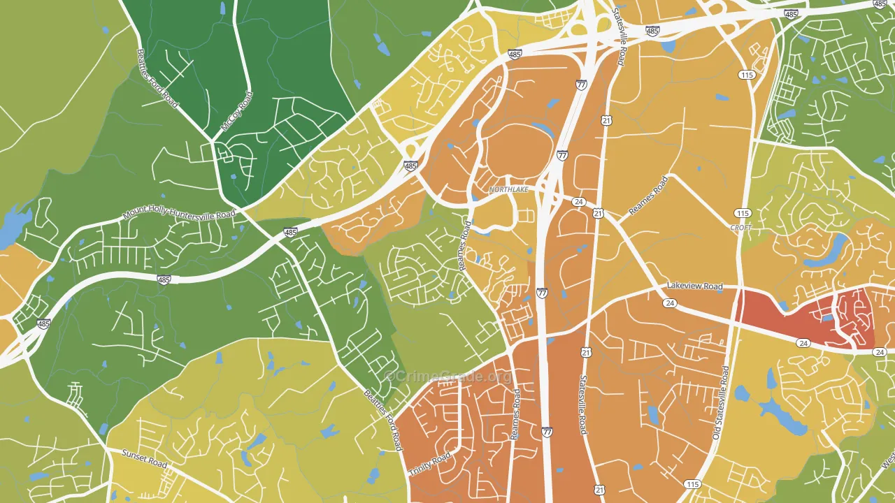 Wedgewood, Charlotte, NC Map of Burglary Rates