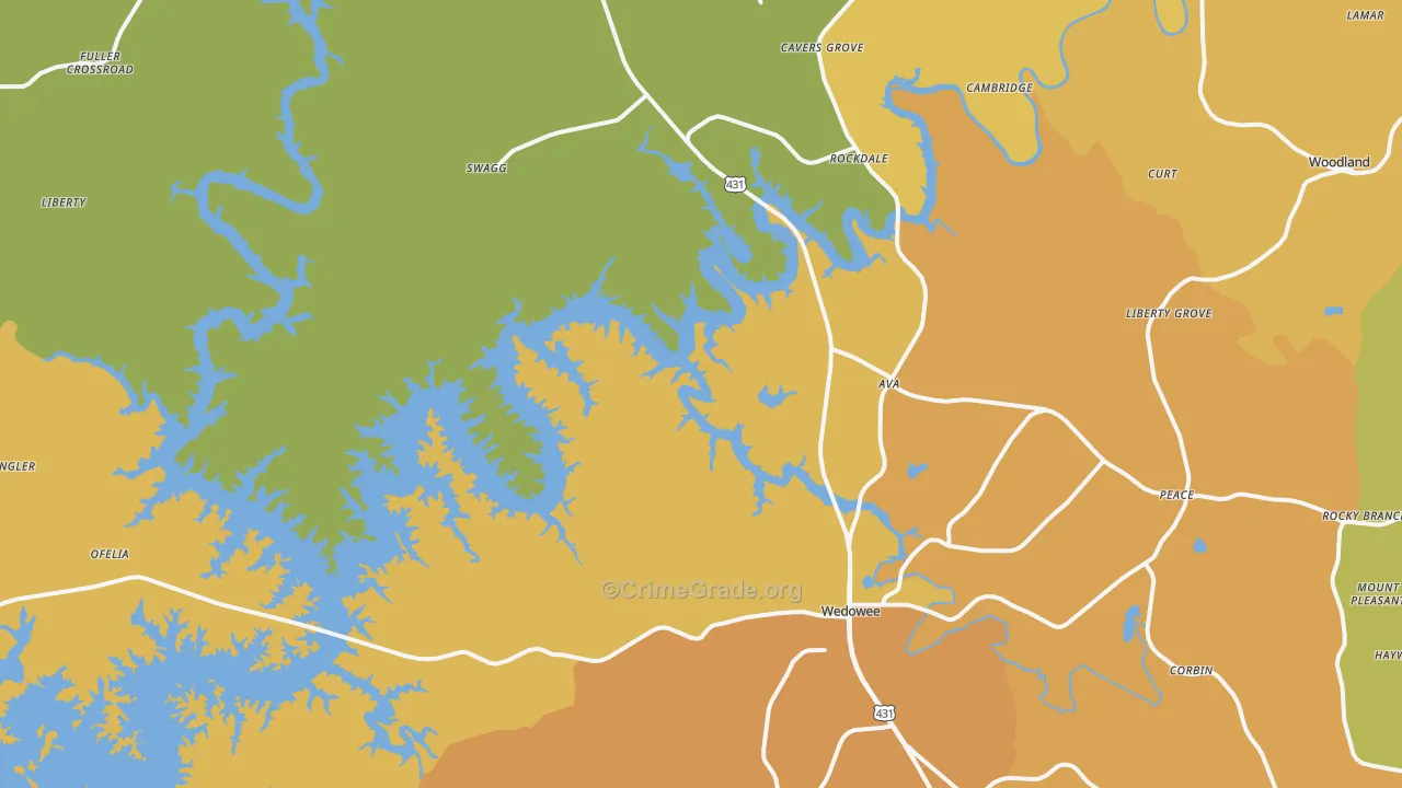 Wedowee, AL Map of Burglary Rates