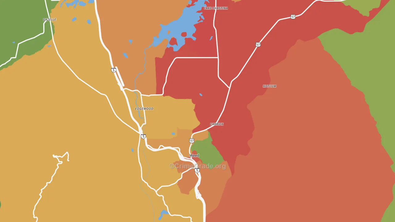 Weed, CA Map of Burglary Rates