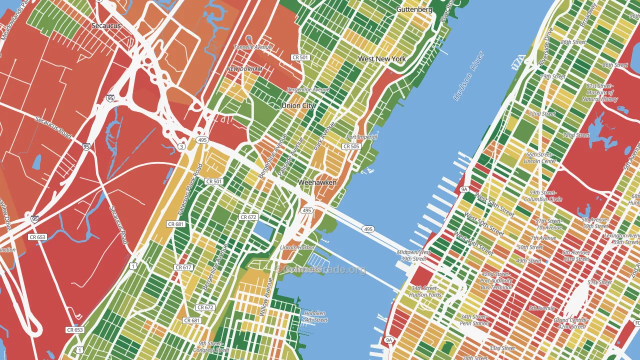 Weehawken, NJ Map of Burglary Rates