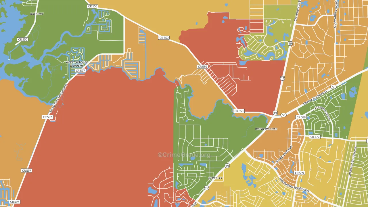 Weeki Wachee, FL Map of Burglary Rates