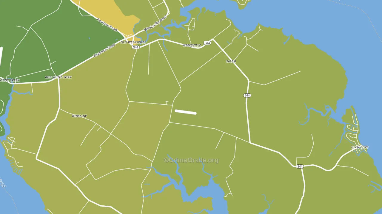 Weeksville, NC Map of Burglary Rates