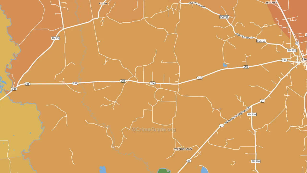 Weeping Mary, TX Map of Burglary Rates