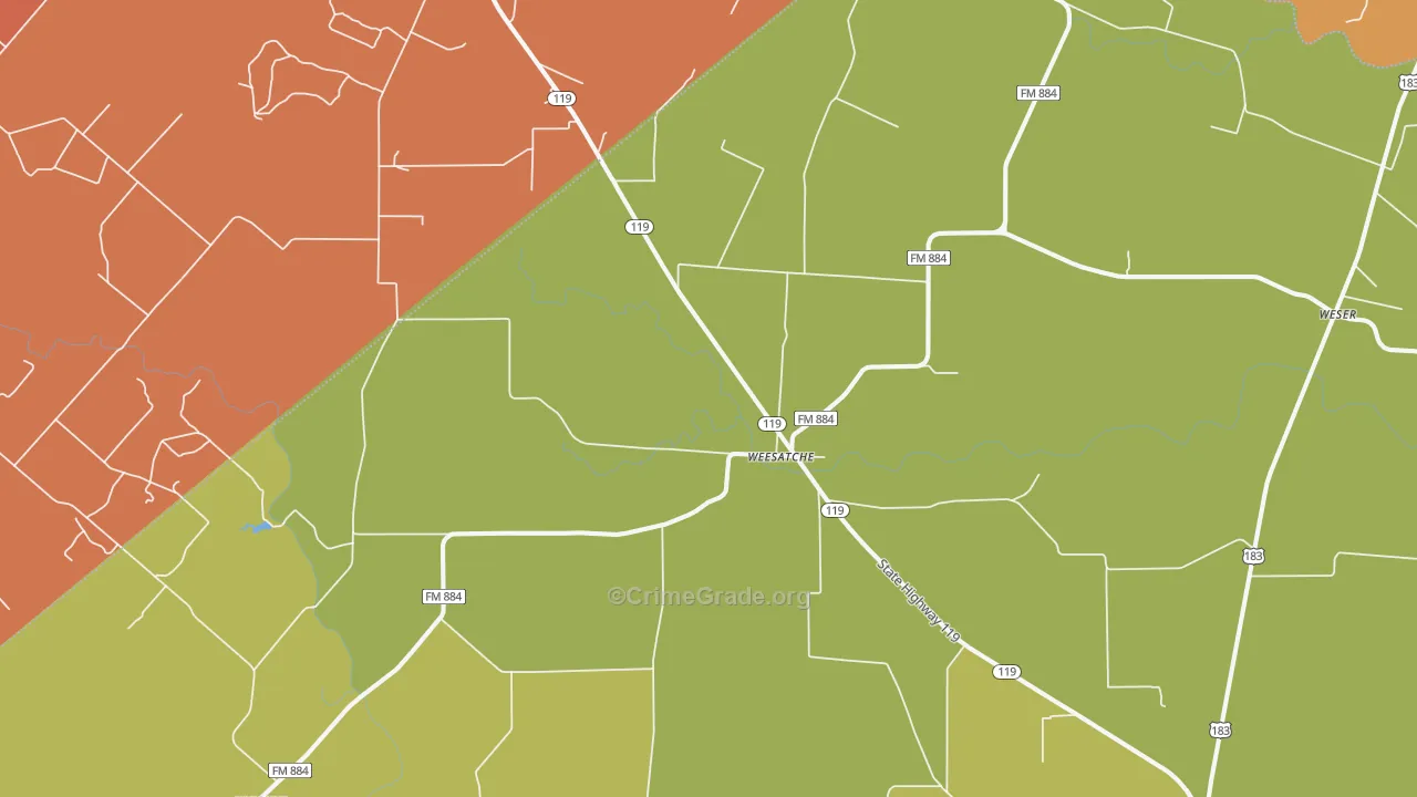 Weesatche, TX Map of Burglary Rates