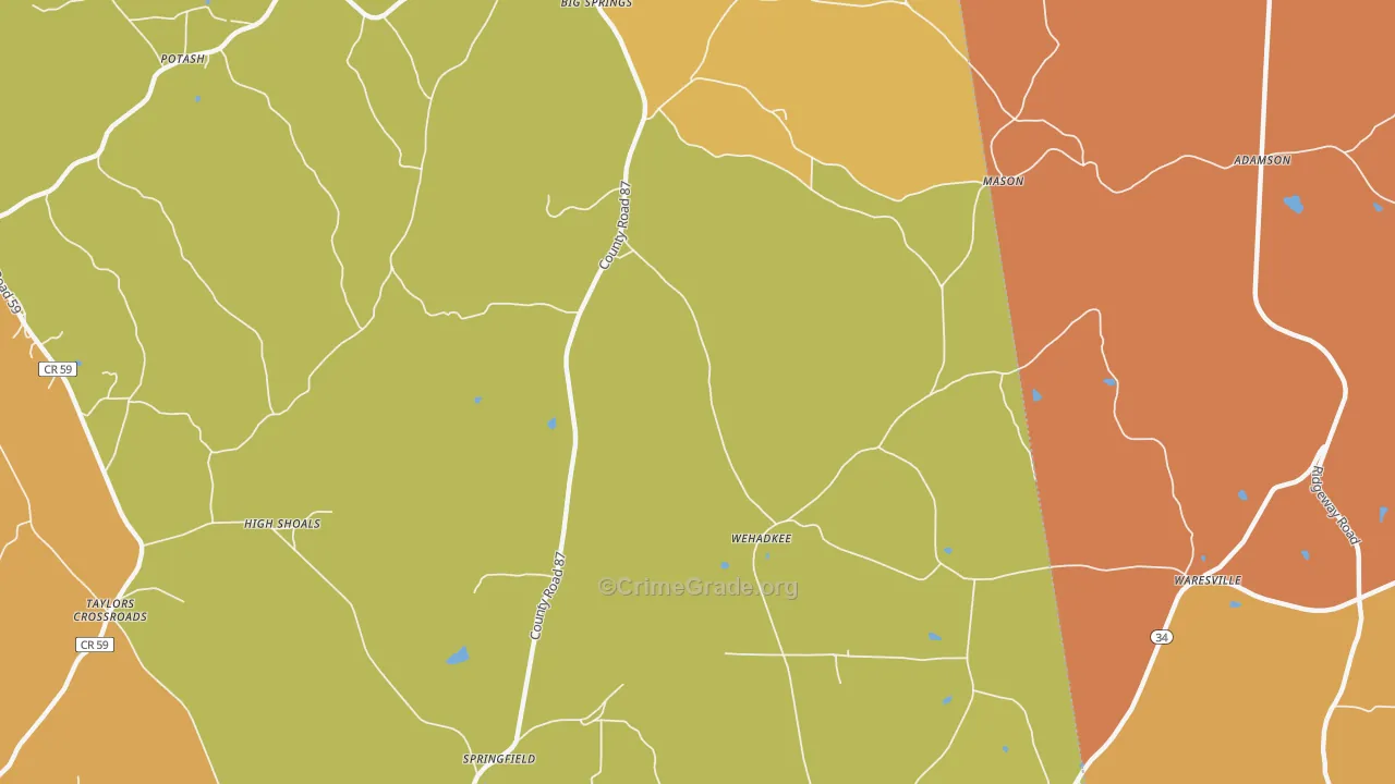 Wehadkee, AL Map of Burglary Rates