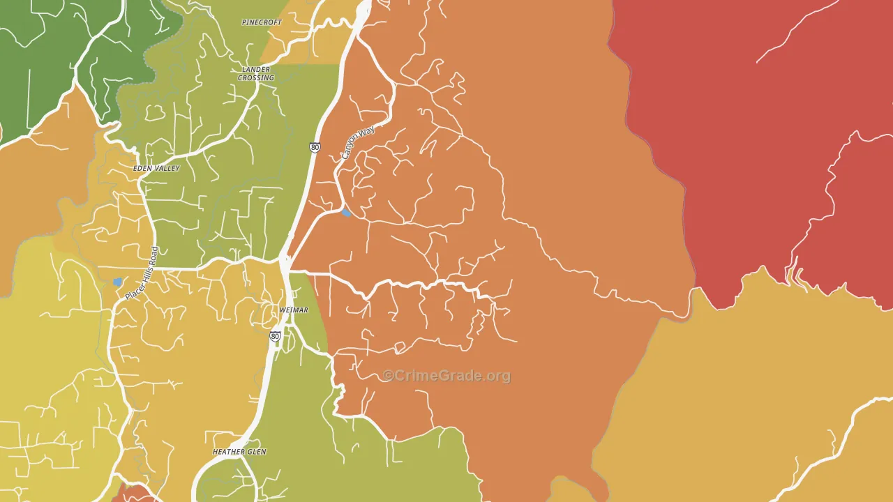Weimar, CA Map of Burglary Rates