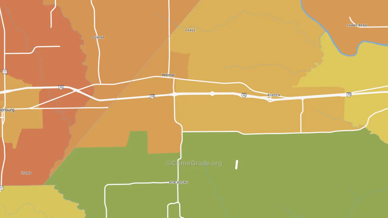 Weimar, TX Map of Burglary Rates